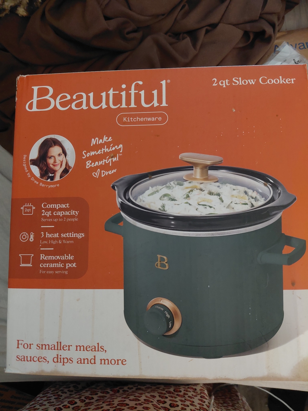 Drew Berrymore Mini Slow Cooker in Green - Compact Ceramic Pot - Picture 2 of 2